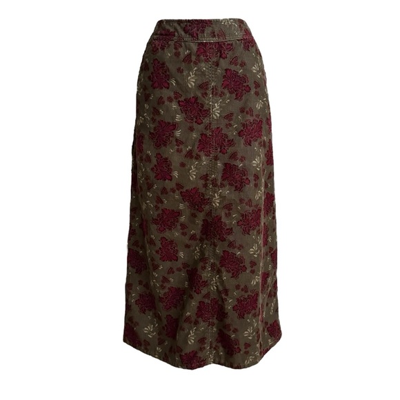 EDDIE BAUER Corduroy Dark Green Floral MIDI Skirt Granny Chic Western Retro 2 - Picture 3 of 14